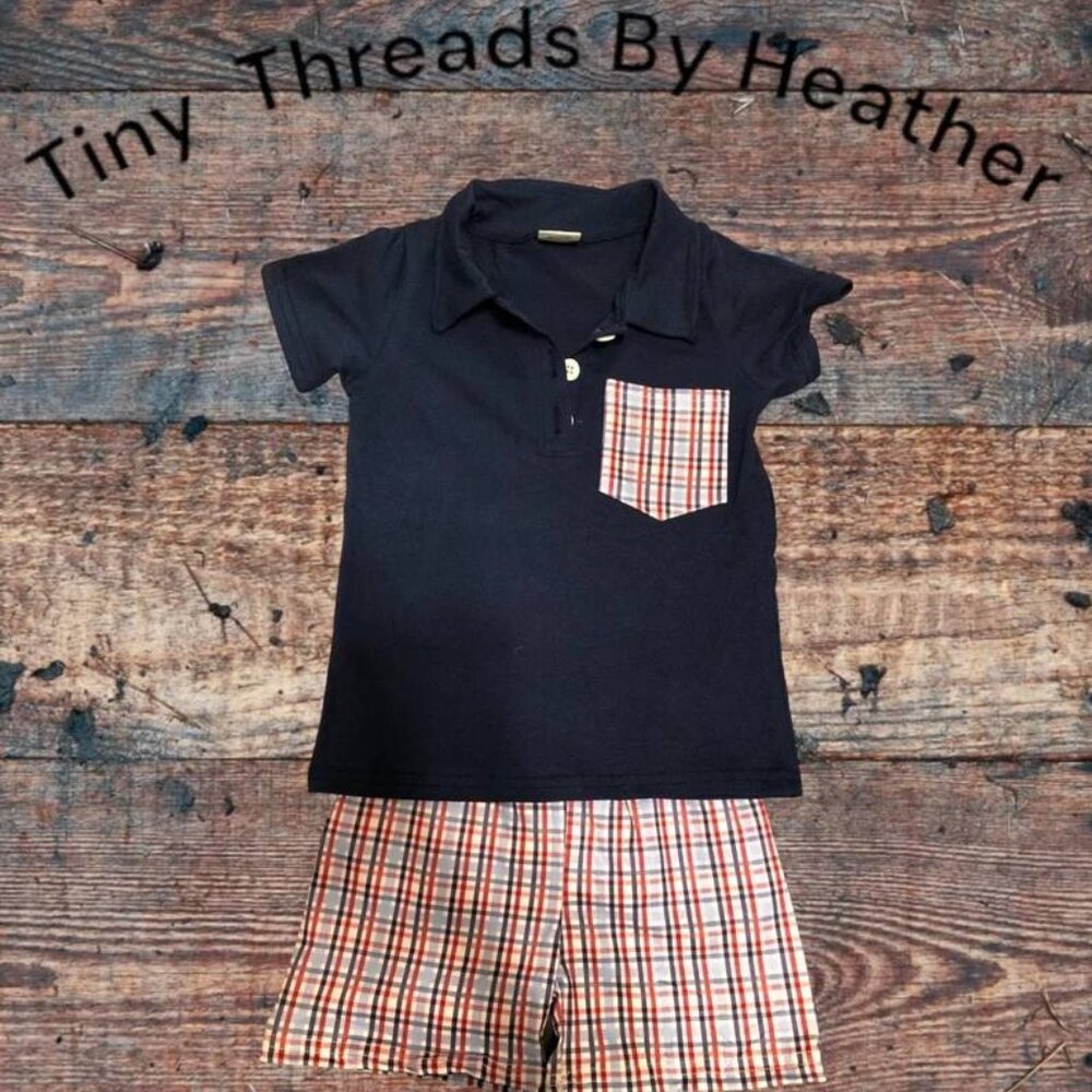 4T Boy's Navy Shirt With Plaid Shorts